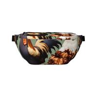 Waist Pack For Men And Women With Adjustable Shoulder Strap Large Hiking Waist Pack For Running, Cycling, Rooster And Chicken Patterns, Black, One Size