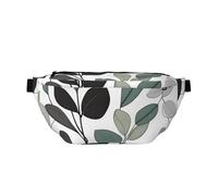 Waist Pack For Men And Women With Adjustable Shoulder Strap Large Hiking Waist Pack For Running, Cycling, Green Eucalyptus Leaves Patterns, Black, One Size
