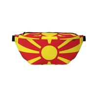 Waist Pack For Men And Women With Adjustable Shoulder Strap Large Hiking Waist Pack For Running, Cycling, Flag Of Northern Macedonia Patterns, Black, One Size