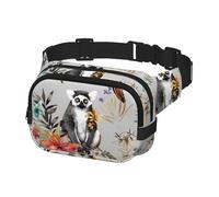 Waist Pack for Men Women Crossbody Belt Bag Animals Lemur Flowers Pattern Waist Bag Travel Fanny Pack Bum Bags, Black, One Size