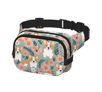 Waist Pack for Men Women Crossbody Belt Bag Corgi Floral Flowers Spring Garden Waist Bag Travel Fanny Pack Bum Bags, Black, One Size