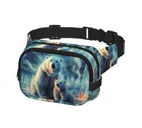 Waist Pack for Men Women Crossbody Belt Bag Polar Bears Northern Lights Waist Bag Travel Fanny Pack Bum Bags, Black, One Size