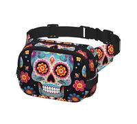 Waist Pack for Men Women Crossbody Belt Bag Sugar Skulls Waist Bag Travel Fanny Pack Bum Bags, Black, One Size