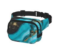 Waist Pack for Men Women Crossbody Belt Bag Turquoise Blue Gold Marble Waist Bag Travel Fanny Pack Bum Bags, Black, One Size