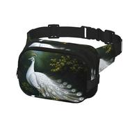 Waist Pack for Men Women Crossbody Belt Bag White Peacock Waist Bag Travel Fanny Pack Bum Bags, Black, One Size