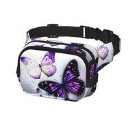 Waist Pack for Men Women Crossbody Belt Bag White Purple Butterflies Waist Bag Travel Fanny Pack Bum Bags, Black, One Size
