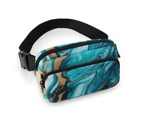 Waist Pack for Women Crossbody Turquoise Blue Gold MarbleBelt Bag Zipper Pockets Adjustable Strap Waist Wallet Hip Pack for Traveling Cycling Running Hiking, style, 20x13cm