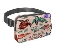Waist Pack for Women Men, Outdoor Waist Bag Fanny Pack, Slim Running Belt Bum Bag for Walking Jogging Hiking Traveling Workout - Ocean Turtle Fish Starfish and Coral