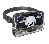 Waist Pack for Women Men, Outdoor Waist Bag Fanny Pack, Slim Running Belt Bum Bag for Walking Jogging Hiking Traveling Workout - Forest Howing Wolf Toward Full Moon