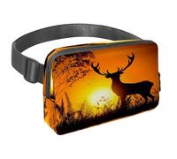 Waist Pack for Women Men, Outdoor Waist Bag Fanny Pack, Slim Running Belt Bum Bag for Walking Jogging Hiking Traveling Workout - Deer at Sunset Hill