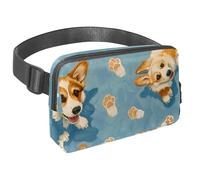 Waist Pack for Women Men, Outdoor Waist Bag Fanny Pack, Slim Running Belt Bum Bag for Walking Jogging Hiking Traveling Workout - Cute Corgi Pawprints on Blue
