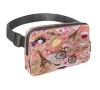 Waist Pack for Women Men, Outdoor Waist Bag Fanny Pack, Slim Running Belt Bum Bag for Walking Jogging Hiking Traveling Workout - Eiffel Tower Bicycle Wine on Aged Paper