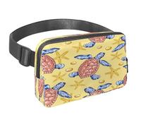 Waist Pack for Women Men, Outdoor Waist Bag Fanny Pack, Slim Running Belt Bum Bag for Walking Jogging Hiking Traveling Workout - Turtle and Starfish on Beach