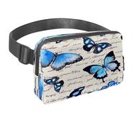 Waist Pack for Women Men, Outdoor Waist Bag Fanny Pack, Slim Running Belt Bum Bag for Walking Jogging Hiking Traveling Workout - Blue Butterfly on Written Text Note