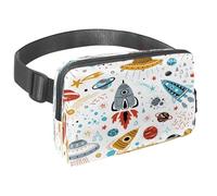 Waist Pack for Women Men, Outdoor Waist Bag Fanny Pack, Slim Running Belt Bum Bag for Walking Jogging Hiking Traveling Workout - Cartoon Rockets Planets Stars Comets