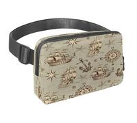 Waist Pack for Women Men, Outdoor Waist Bag Fanny Pack, Slim Running Belt Bum Bag for Walking Jogging Hiking Traveling Workout - Sea Travel Adventure Sailboat and Pirates