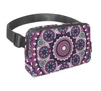 Waist Pack for Women Men, Outdoor Waist Bag Fanny Pack, Slim Running Belt Bum Bag for Walking Jogging Hiking Traveling Workout - Purple Round Hipple Mandala Floral