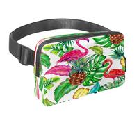 Waist Pack for Women Men, Outdoor Waist Bag Fanny Pack, Slim Running Belt Bum Bag for Walking Jogging Hiking Traveling Workout - Flamingo Pineapples Tropical Leaves Floral