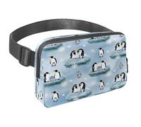 Waist Pack for Women Men, Outdoor Waist Bag Fanny Pack, Slim Running Belt Bum Bag for Walking Jogging Hiking Traveling Workout - Penguin Family on Iceberg with Snowflake