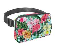 Waist Pack for Women Men, Outdoor Waist Bag Fanny Pack, Slim Running Belt Bum Bag for Walking Jogging Hiking Traveling Workout - Flamingo and Tropical Plants