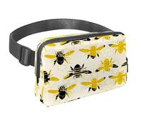 Waist Pack for Women Men, Outdoor Waist Bag Fanny Pack, Slim Running Belt Bum Bag for Walking Jogging Hiking Traveling Workout - Bumble Bees Silhouette with Honey Pattern