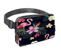 Waist Pack for Women Men, Outdoor Waist Bag Fanny Pack, Slim Running Belt Bum Bag for Walking Jogging Hiking Traveling Workout - Flamingo in The Tropical Plants Jungle