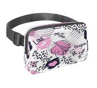 Waist Pack for Women Men, Outdoor Waist Bag Fanny Pack, Slim Running Belt Bum Bag for Walking Jogging Hiking Traveling Workout - Eiffel Tower Kiss Heart and Animal Footprints