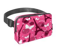 Waist Pack for Women Men, Outdoor Waist Bag Fanny Pack, Slim Running Belt Bum Bag for Walking Jogging Hiking Traveling Workout - Butterfly and Paris Tower on Pink