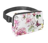 Waist Pack for Women Men, Outdoor Waist Bag Fanny Pack, Slim Running Belt Bum Bag for Walking Jogging Hiking Traveling Workout - Watercolor Flowers Bouquet with Butterfly
