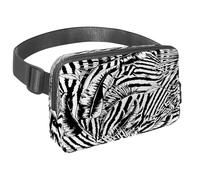 Waist Pack for Women Men, Outdoor Waist Bag Fanny Pack, Slim Running Belt Bum Bag for Walking Jogging Hiking Traveling Workout - Tropical Leaves Zebra Exotic Natural Black Pattern