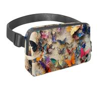 Waist Pack for Women Men, Outdoor Waist Bag Fanny Pack, Slim Running Belt Bum Bag for Walking Jogging Hiking Traveling Workout - Colorful Butterfly on Vintage Paper