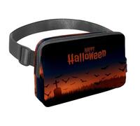 Waist Pack for Women Men, Outdoor Waist Bag Fanny Pack, Slim Running Belt Bum Bag for Walking Jogging Hiking Traveling Workout - Halloween Spooky Grave with Flying Bats
