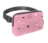 Waist Pack for Women Men, Outdoor Waist Bag Fanny Pack, Slim Running Belt Bum Bag for Walking Jogging Hiking Traveling Workout - Underwater Fish Crab Shell Hand Draw on Pink