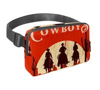 Waist Pack for Women Men, Outdoor Waist Bag Fanny Pack, Slim Running Belt Bum Bag for Walking Jogging Hiking Traveling Workout - Cowboys Riding Horses on Red Wooden