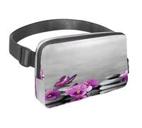 Waist Pack for Women Men, Outdoor Waist Bag Fanny Pack, Slim Running Belt Bum Bag for Walking Jogging Hiking Traveling Workout - Butterfly Pink Flower and Stone Zen Spa