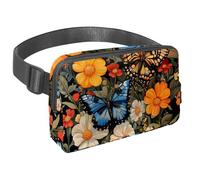 Waist Pack for Women Men, Outdoor Waist Bag Fanny Pack, Slim Running Belt Bum Bag for Walking Jogging Hiking Traveling Workout - Watercolor Butterfly on Wildflowers