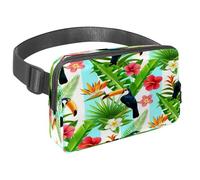 Waist Pack for Women Men, Outdoor Waist Bag Fanny Pack, Slim Running Belt Bum Bag for Walking Jogging Hiking Traveling Workout - Parrot in Flowers Tropical Leave