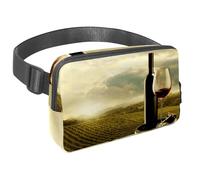 Waist Pack for Women Men, Outdoor Waist Bag Fanny Pack, Slim Running Belt Bum Bag for Walking Jogging Hiking Traveling Workout - Red Wine on Vineyard Wooden Barrel