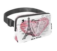 Waist Pack for Women Men, Outdoor Waist Bag Fanny Pack, Slim Running Belt Bum Bag for Walking Jogging Hiking Traveling Workout - Paris Eiffel Tower on Watercolor Pink Heart