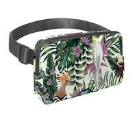 Waist Pack for Women Men, Outdoor Waist Bag Fanny Pack, Slim Running Belt Bum Bag for Walking Jogging Hiking Traveling Workout - Tropical Parrot in Exotic Jungle Plants