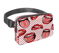 Waist Pack for Women Men, Outdoor Waist Bag Fanny Pack, Slim Running Belt Bum Bag for Walking Jogging Hiking Traveling Workout - Art Red Mouth Lip Tongue Dot Pattern