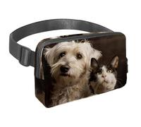 Waist Pack for Women Men, Outdoor Waist Bag Fanny Pack, Slim Running Belt Bum Bag for Walking Jogging Hiking Traveling Workout - White Yorkshire Terrier and Cat
