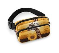 Waist Pack Giraffe And Sunflower Printed Butt Pack Fanny Pack Hip Bum Bag for Workout Traveling Casual Running Hiking Cycling, Giraffe And Sunflower, 7.9 X 5.1 in