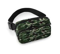 Waist Pack Green Camouflage Printed Butt Pack Fanny Pack Hip Bum Bag for Workout Traveling Casual Running Hiking Cycling, Green Camouflage, 7.9 X 5.1 in