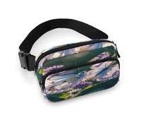 Waist Pack White Purple Butterflies Printed Butt Pack Fanny Pack Hip Bum Bag for Workout Traveling Casual Running Hiking Cycling, White Purple Butterflies, 7.9 X 5.1 in