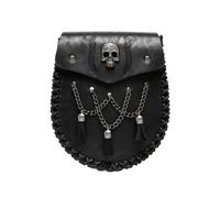 Waist Pouch with Ornament, Black, Black FBG201BK | Decorative Chain and Tassel, snap closure Flap Closure, Medieval Belt Bag, for Cosplay