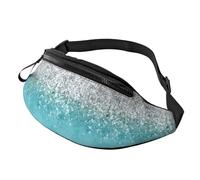 Waist Silver Falling Sparkles On Light Blue Glitter Pack Bag Chest Shoulder Fanny Pack Pouch with Headphone Jack Adjustable Belt for Workout Vacation Hiking Running, for Men Women