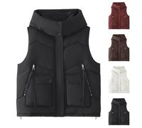 Waistcoat Women Winter Warm Padded Coat Pocket Black Bodywarmer Stand Collar Sleeveless Hooded Jacket Women's Gilets Quilted Zipper Vest Hiking Vest Ladies Body Warmer Sport Travel
