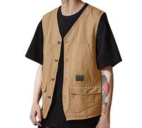 Waistcoats For Men Casual | Cargo Vest Men Cotton Gilet Multi Pocket Outdoor Waistcoat Durable Hiking Waistcoat Solid Color Tactical Gilet Comfortable Fishing Gilet Multifunctional Sleeveless Jacket