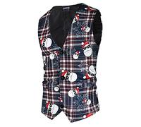 Waistcoats for Men Christmas Santa Snowman Printed Sleeveless V-Neck Button Down Christmas Waistcoat Mens Autumn Winter Lightweight Slim-fit Vests Novelty Daily Casual Blazers Soft Comfortable Tops